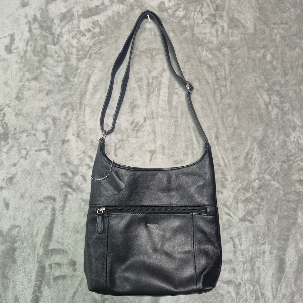 Giani Bernini Black Leather Crossbody Bag Adjustable Strap Multi Pocket Hobo